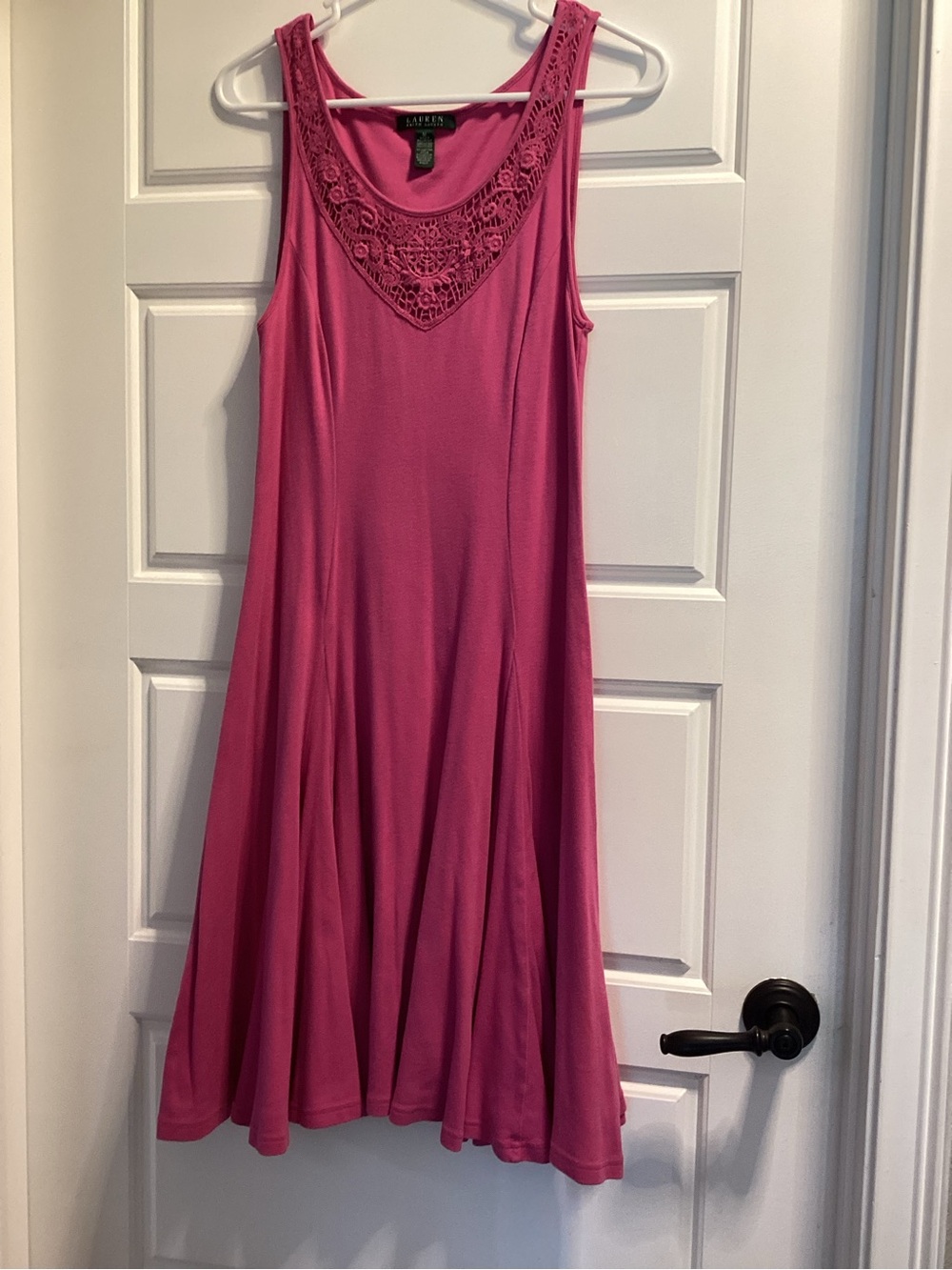 Ralph Lauren Hot Pink Crochet Yoke Sleeveless Midi Dress